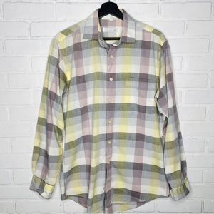 Vintage Christian Dior Men's Shirt Size Medium Multi-Color Plaid Dress Button Up